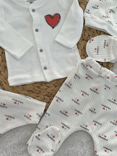 I Love Mummy Daddy Yenidoğan Uniseks Bebek Organik 5li Zıbın Set Hastane Çıkışı