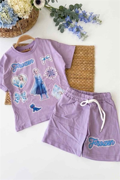 Frozen Baskılı Kız Çocuk Şortlu Takım (%100 Pamuk)(3-4/4-5/5-6/7-8/9-10 Yaş)
