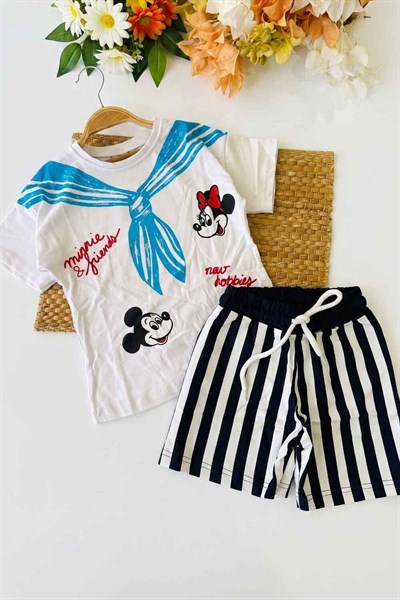 Minnie ve Mickey Baskılı Çocuk Şortlu Takım (%100 Pamuk)(3-4/4-5/5-6/7-8/9-10 Yaş)