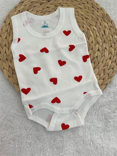 Kalp Baskılı Raporlu Kumaş Kız Bebek Çıtçıtlı Badi Zıbın 0-3/3-6/6-9/9-12/12-18/18-24 Ay 2-3/3-4 Yaş