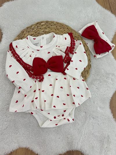 Kalpli Dantelli Kız Bebek Bandanalı Romper Badi Tulum 3-6/6-9/9-12 Ay