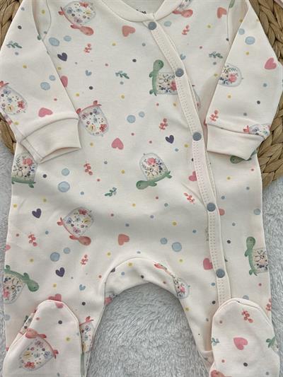 Kaplumbağa Baskılı Kız Bebek Tulum Bandana Set 0-3/3-6 Ay