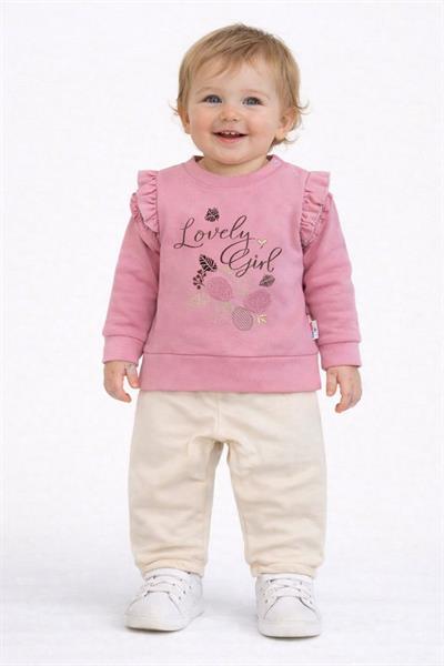 Fırfırlı Lovely Girl Baskılı Kız Bebek 2li Takım (6-9/9-12/12-18 Ay)