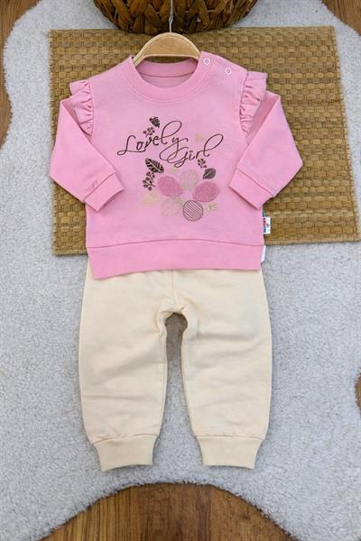 Fırfırlı Lovely Girl Baskılı Kız Bebek 2li Takım (6-9/9-12/12-18 Ay)