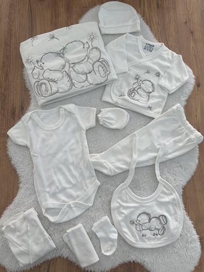 Karakalem Ayıcık Nakışlı Unisex Bebek 10lu Hastane Çıkışı