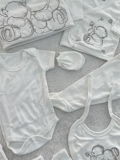 Karakalem Ayıcık Nakışlı Unisex Bebek 10lu Hastane Çıkışı