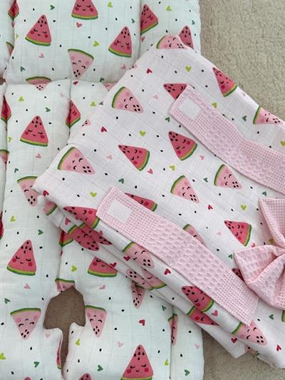 Karpuz Baskılı Müslin Pike Puset Minderi ve Puset Örtüsü Set