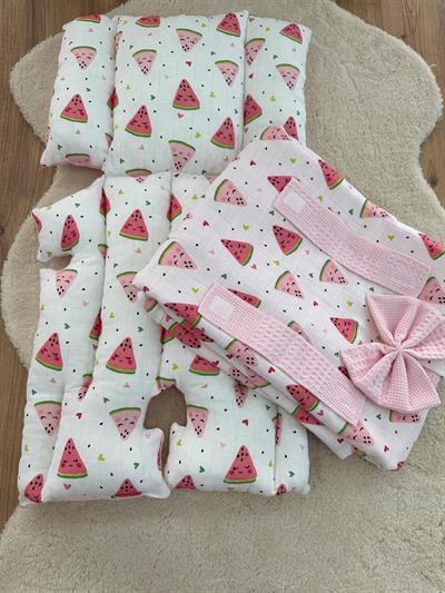 Karpuz Baskılı Müslin Pike Puset Minderi ve Puset Örtüsü Set