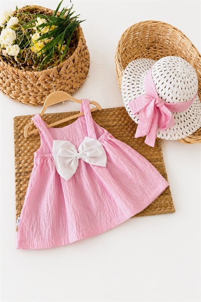 Paris Flam Nakışlı Şapkalı Kız Bebek Elbise (6-9/9-12/12-18/18-24 Ay)