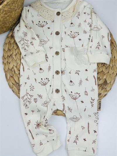 Kilva Yaka Dantelli Organik Kız Bebek Manşetli Tulum 3-6/6-9/9-12 Ay