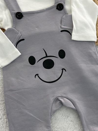 Kulaklı Ayı Surat Erkek Bebek Badili Salopet Takım 0-3/3-6/6-9/9-12 Ay