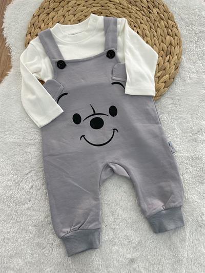 Kulaklı Ayı Surat Erkek Bebek Badili Salopet Takım 0-3/3-6/6-9/9-12 Ay