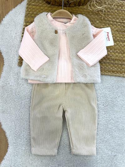 Tüylü Peluş Yelekli Kız Bebek 3lü Takım (6-9/9-12/12-18/18-24 Ay)