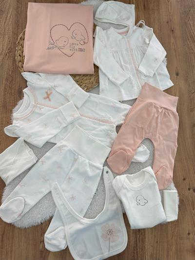 Kuş Model Yenidoğan Kız Bebek Tulumlu Organik 10lu Hastane Çıkış Seti