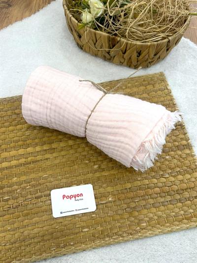 4 Katlı Saçaklı Müslin Bebek Battaniyesi 110x120 Cm