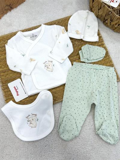 Koala Jungle Fitilli Yenidoğan Uniseks Bebek 5li Zıbın Set