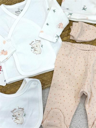 Koala Jungle Fitilli Yenidoğan Uniseks Bebek 5li Zıbın Set