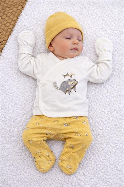 Süzene Rakun Nakışlı Yenidoğan Erkek Bebek 5li Zıbın Set