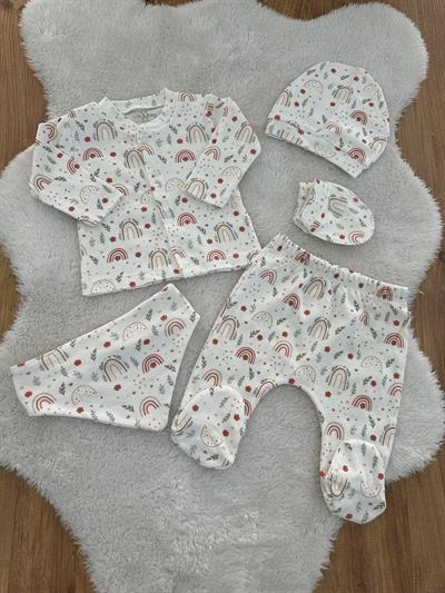 Gökkuşağı Çiçekli Yenidoğan Kız Bebek 5li Zıbın Set Hastane Çıkışı