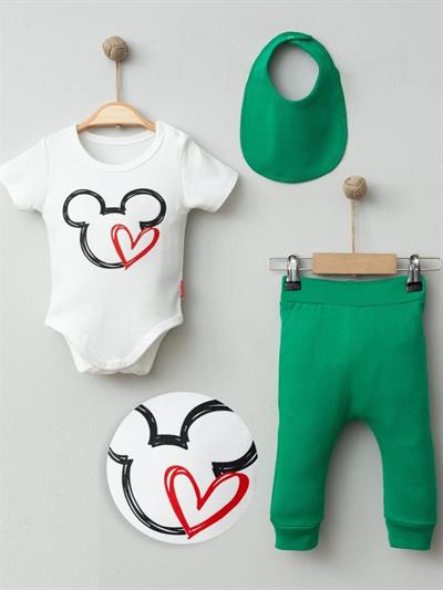 Mickey Mouse Baskılı Erkek Bebek 3lü Takım (3-6/6-9/9-12 Ay)
