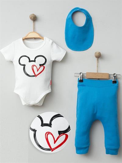 Mickey Mouse Baskılı Erkek Bebek 3lü Takım (3-6/6-9/9-12 Ay)