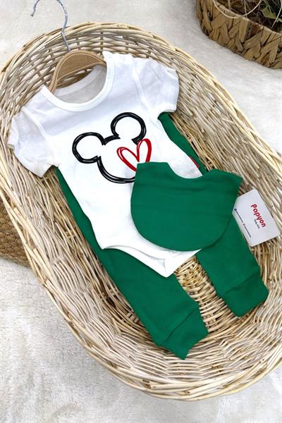 Mickey Mouse Baskılı Erkek Bebek 3lü Takım (3-6/6-9/9-12 Ay)