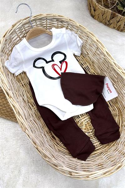 Mickey Mouse Baskılı Erkek Bebek 3lü Takım (3-6/6-9/9-12 Ay)