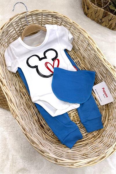 Mickey Mouse Baskılı Erkek Bebek 3lü Takım (3-6/6-9/9-12 Ay)