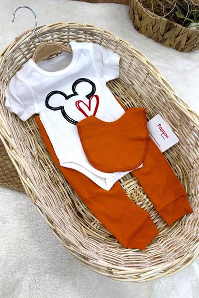 Mickey Mouse Baskılı Erkek Bebek 3lü Takım (3-6/6-9/9-12 Ay)
