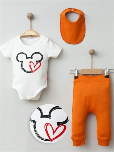 Mickey Mouse Baskılı Erkek Bebek 3lü Takım (3-6/6-9/9-12 Ay)