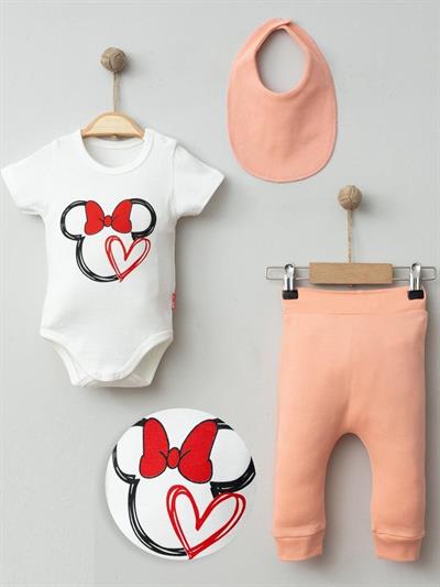 Minnie Mouse Baskılı Kız Bebek 3lü Takım (3-6/6-9/9-12 Ay)