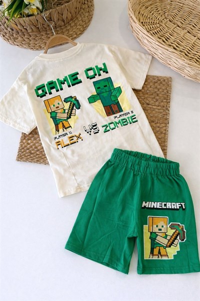 Minecraft Baskılı Erkek Çocuk Şortlu Takım (3-4/4-5/5-6/7-8/9-10 Yaş)
