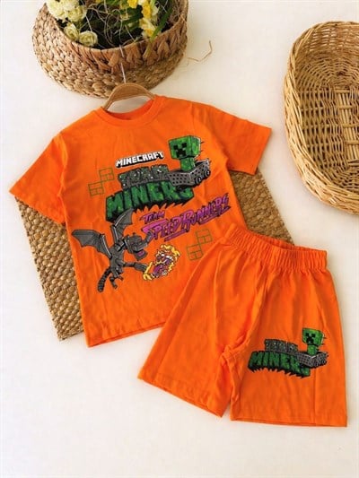 Minecraft Baskılı Erkek Çocuk Şortlu Takım (3-4/4-5/5-6/7-8/9-10 Yaş)
