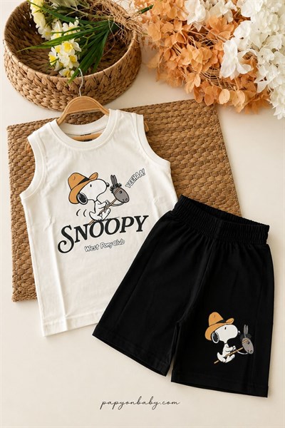 Snoopy Baskılı Erkek Çocuk Şortlu Takım (%100 Pamuk) (3-4/4-5/5-6/7-8/9-10 Yaş)