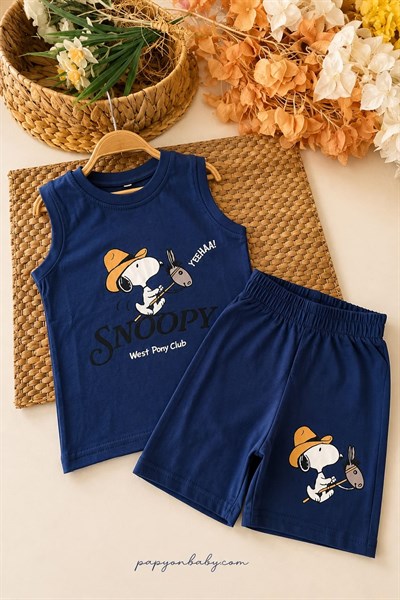 Snoopy Baskılı Erkek Çocuk Şortlu Takım (%100 Pamuk) (3-4/4-5/5-6/7-8/9-10 Yaş)