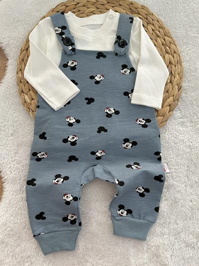 Mickey Baskılı Erkek Bebek Badi Salopet Takım 0-3/3-6/6-9/9-12 Ay