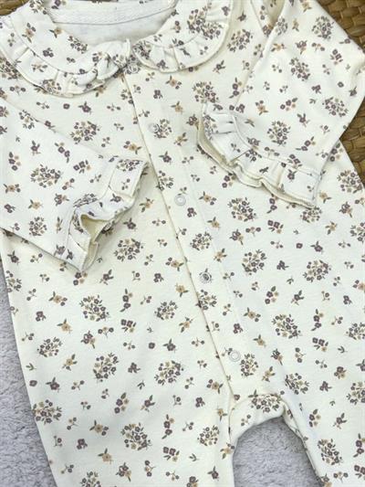 Çiçek Desenli Fırfırlı Kız Bebek Tulum (0-3/3-6/6-9 Ay)