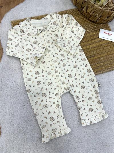 Çiçek Desenli Fırfırlı Kız Bebek Tulum (0-3/3-6/6-9 Ay)