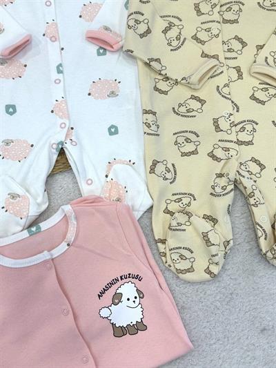 Kuzu Desenli Kız Bebek Patikli 3lü Tulum (0-3/3-6/6-9 Ay)