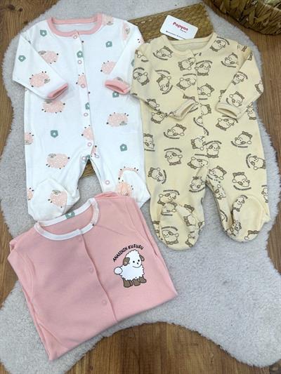 Kuzu Desenli Kız Bebek Patikli 3lü Tulum (0-3/3-6/6-9 Ay)