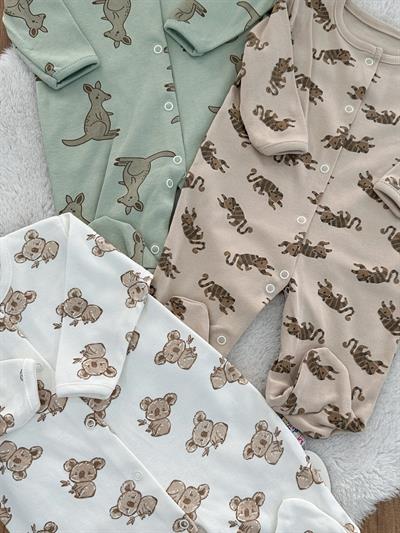 Hayvan Desenli Erkek Bebek 3lü Patikli Tulum Set 0-3/3-6/6-9 Ay