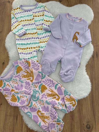 Zürafa Baskılı Raporlu Kız Bebek 3lü Patikli Tulum Set 0-3/3-6/6-9 Ay