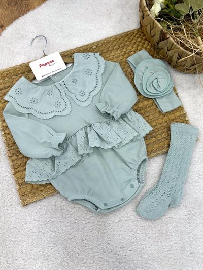 Elite Güpürlü Çoraplı Kız Bebek Romper Badi (3-6/6-9/9-12 Ay)