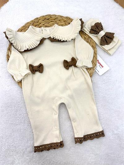 Fırfırlı Güpürlü Kız Bebek Lüks Bandanalı Tulum 0-3/3-6/6-9 Ay