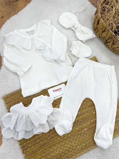 Güpürlü Raporlu Yenidoğan Kız Bebek 5li Zıbın Set Hastane Çıkışı