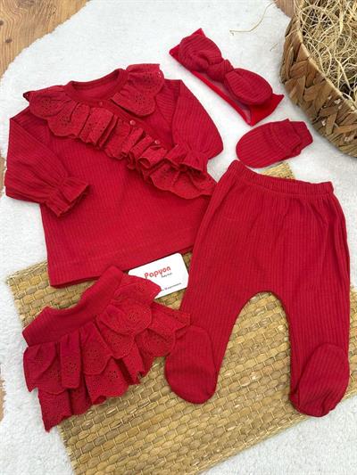 Güpürlü Raporlu Yenidoğan Kız Bebek 5li Zıbın Set Hastane Çıkışı