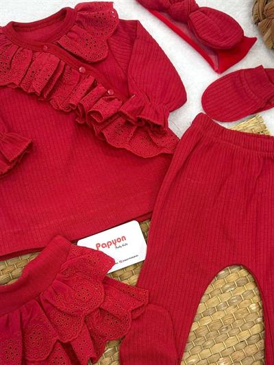 Güpürlü Raporlu Yenidoğan Kız Bebek 5li Zıbın Set Hastane Çıkışı