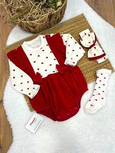 Kalpli Kız Bebek Çoraplı Bandanalı Romper Set (3-6/6-9/9-12 Ay) (Video Açıklamada)