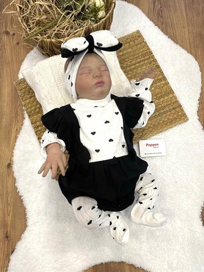 Kalpli Kız Bebek Çoraplı Bandanalı Romper Set (3-6/6-9/9-12 Ay)