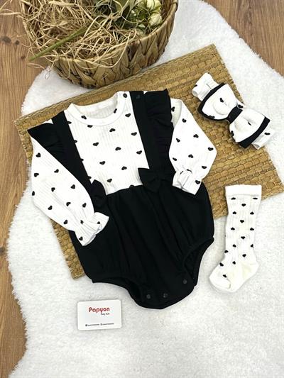 Kalpli Kız Bebek Çoraplı Bandanalı Romper Set (3-6/6-9/9-12 Ay)
